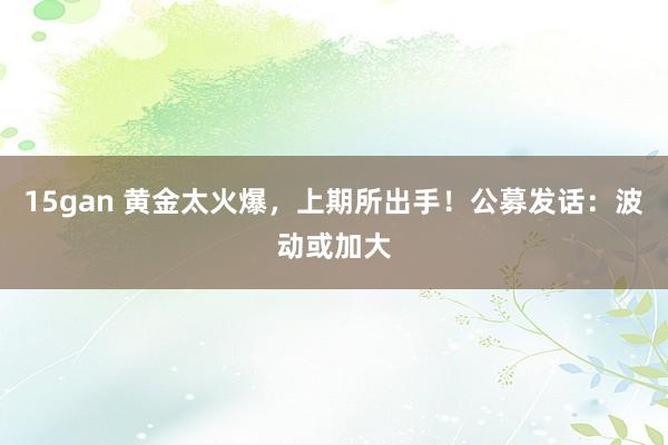 15gan 黄金太火爆，上期所出手！公募发话：波动或加大